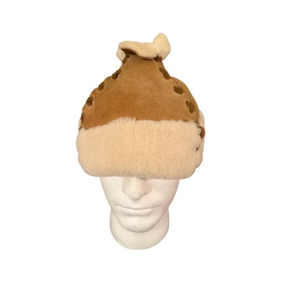 Mongolian Unisex Warm Hat One Size Tan Sheepskin Fur Pom-Pom Unique Winter main image 4